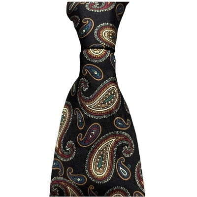 De Colección Chaps Ralph Lauren Negro Estampado Paisley 100% Seda Hecho en EE. UU. Foto 1 de 4