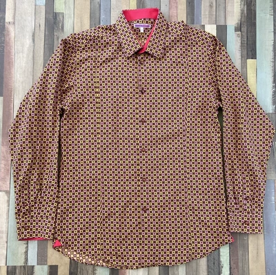 Coton Doux Mens Shirt Long Sleeve 43 /1 7 Geometric Pink Yellow Retro Pattern - Image 1 of 4