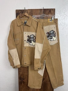 Vintage Raw Blue Jeansanzug XL Hose 36x32 Y2K Hip Hop Geld Party Gangster Klassiker - Bild 1 von 23