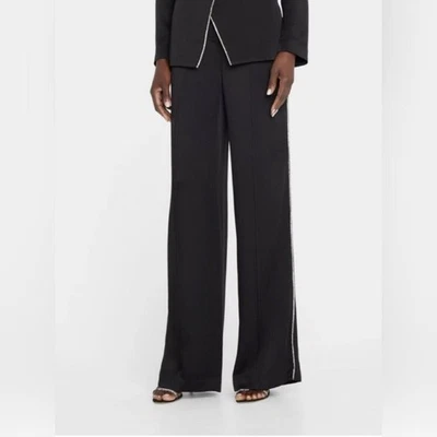 Pantalones Lafayette 148 Finesse Crepé Pierna Ancha Lateral Esmoquin Rayas Negro 8 Foto 1 de 4