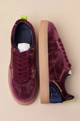 NUEVO CON ETIQUETAS Steve Madden Tucker Borgoña Multi Terciopelo Forma Plana Zapatillas con Cordones Talla 6 Foto 1 de 4