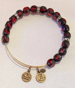 Retired Alex and Ani Adjustable Bangle Bracelet Garnet Beads Swarovski Crystals - Picture 1 of 7