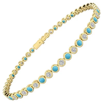 7Ct Round Cut Lab Created Turquoise Women Tennis Bracelet 14k Yellow Gold Finish - Image 1 of 3