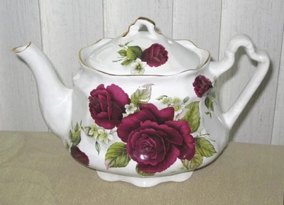Tetera Arthur Wood and Son Staffordshire Inglaterra patrón 6466 rosa/flor Foto 1 de 4