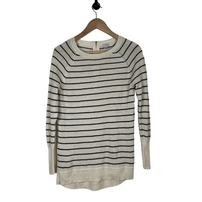 Halogen Sweater Womens XS P Cream Black Stripe Coastal Zipper Back Quiet Luxury - Image 1 of 4