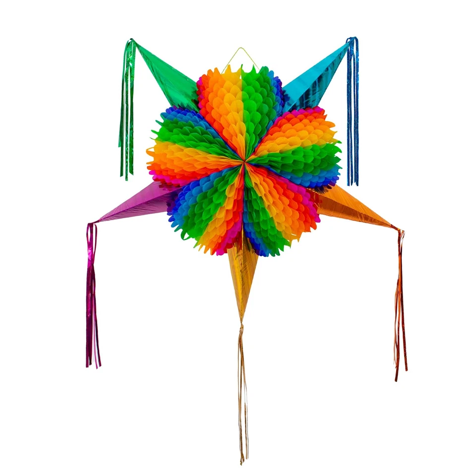 Rainbow Mexican Piñata - 26 Handmade Foldable Birthday Party Decoration - Image 1 of 4