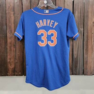 Футболка синяя для мальчиков New York Mets MLB Majestic Matt Harvey No33 большая 14/16 - Изображение 1 из 4