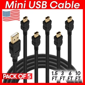 5 Pack Mini USB Cable A to B USB Cord Data Charge MP3 Dash Cam Arduino Cable - Picture 1 of 9