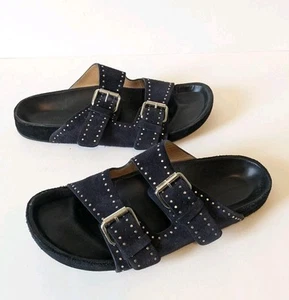 Isabel Marant Lennyo Navy Blue Suede Leather Studded Sandal Women's Size 38 - Picture 1 of 8