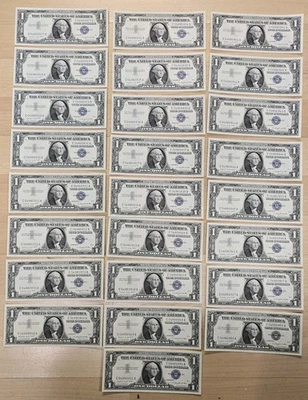 25 последовательных банкнот 1957A $1 серебряный сертификат - хрустящие не бывшие в обращении CU - Изображение 1 из 4