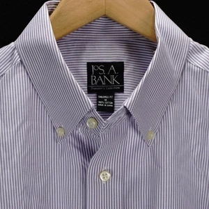 JOS A BANK LANGARM SHIRT BLAU WEISS NADELSTREIFEN LEICHT BAUMWOLLE TRAVELLER M - Bild 1 von 5
