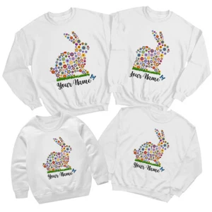 Personalised Family Bunny Happy Easter Sweatshirt Jumper Matching Outfit 1#ED - Picture 1 of 27