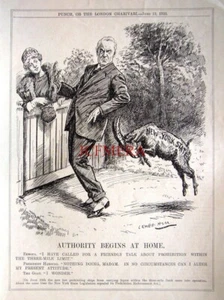 "Authority Begins at Home" Pres. Harding Punch Cartoon - 1923 Prohibition Print - Bild 1 von 1