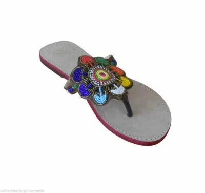 Women Slippers Indian Leather Flip-Flops Handmade Cream Flat US 6 - Image 1 of 4