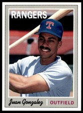1992 BASEBALL CARDS MAGAZINE '70 TOPPS REPLICAS #22 JUAN GONZALEZ TEXAS RANGERS