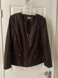 JM Collection Women Faux Suede Brown Animal Print  Zipper Jacket Sz 12 - Picture 1 of 4