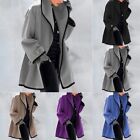 Frauen Button Up Kapuzen Wollmantel Top Damen solide Trench Jacke Coat Outwear