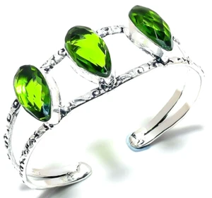 925 Sterling Silver Pear Shape Peridot Gemstone Handmade Jewelry Cuff Bracelet - Picture 1 of 9