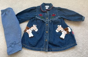 Le Top Denim Horse Dress Legging 2 pc Set Girls Rodeo Western Cowgirl 18m - Picture 1 of 6