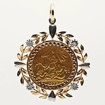 Large Fancy St George Diamond Flower Leaf Edge 9ct Yellow Gold 375 Pendant HM - Image 1 of 4