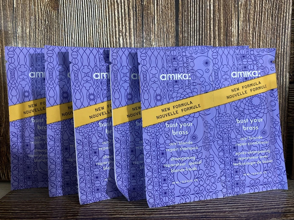 5- AMIKA BUST YOUR BRASS COOL BLONDE SHAMPOO & CONDITIONER Packets - Image 1 of 1