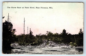 Vintage Postcard Horse Race On Paint River Florence Wisconsin WI Rapids - Picture 1 of 2