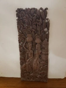 Vintage 1970's Balinese Carved Wooden 3D Relief Wall Panel - Picture 1 of 6
