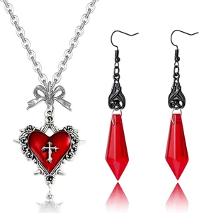 Gothic Fledermaus Ohrringe und Vampir Halskette Set, Vampir Accessoires Damen, Hallowe - Bild 1 von 7