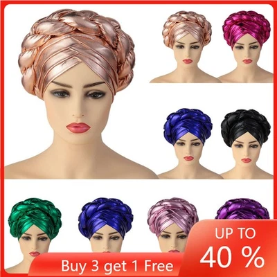 African Women Turban Cap Hair Bonnet Hijabs Head Wrap Muslim Hat Caps Auto Gele - Image 1 of 4