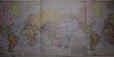 1904 Atlas Map ~ THE WORLD w/ TRAVEL CHART & DISTANCE TABLE (14x41) - Image 1 of 3