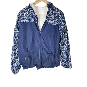 EDDIE BAUER Blue Cream Floral REVERSIBLE Hooded Light Jacket SZ Youth XL (16-18) - Picture 1 of 9