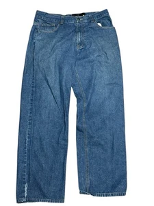 Vintage Cyber Y2K Chams Wide-Leg Baggy Skater Blue Jeans 36x30 Skateboard Skull - Picture 1 of 8
