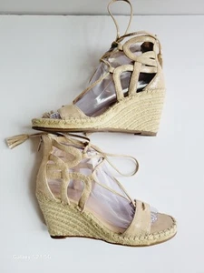 Vince Camuto Rose Gold Espadrille Wedges Sz 7.5 Lace Up Strappy - Picture 1 of 9