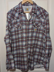 Carhartt Flame-Resistant Shirt Herren L weiß rot kariert Druckknopfleiste Flanell 102015 - Bild 1 von 7