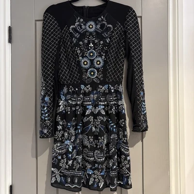 Needle & Thread Embellished Black & Blue Sequin Long Sleeve Dress UK8 - Image 1 of 4