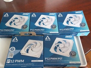 5x ARCTIC P12 PWM PST 12cm 120mm 4-Pin PC Fan White Transparent 56CFM 1800RPM - Photo 1/6