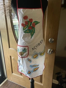 Vintage Azores Souvenir apron pocket/tie Portugal Map Red Trip Kitchen Decor - Picture 1 of 13
