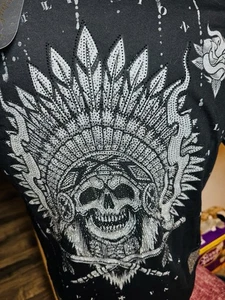 AFFLICTION MEN'S BLACK LABEL SKULL AND,CREW NECK SHIRT SZ. L BLACK NWT - Picture 1 of 7