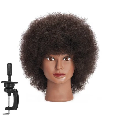 Cabeza Maniquí Afro 10" con Cabello 100% Humano para Entrenamiento en Cosmetología Foto 1 de 4