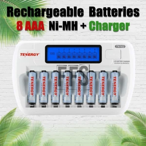 Tenergy Rechargeable Batteries 8 AAA + Charger LCD LED Fast Smart NiMH NiCD ๐ - Picture 1 of 3