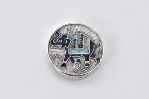 Antique Solid Silver Cloisonne Enamel Elephant Pill Box Snuff Box - Picture 1 of 5
