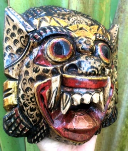 Mask Monkey Wooden Barong Hand Carved Wall Bali Folk Art Vintage 16x17 cm Decor - Picture 1 of 13