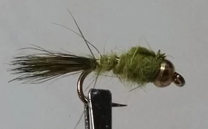 1 Dozen - BH Olive Hare's Ear - Wet Nymph Fly - Trout - Imagen 1 de 1