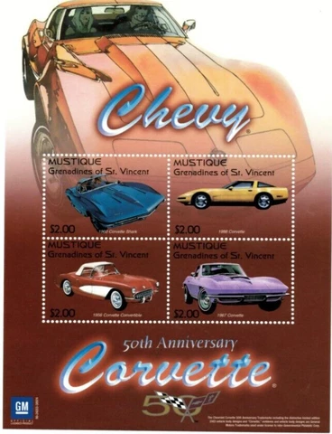 Mustique 2003  - Corvette  - Sheet of 4 Stamps - Scott #7 - MNH Cover