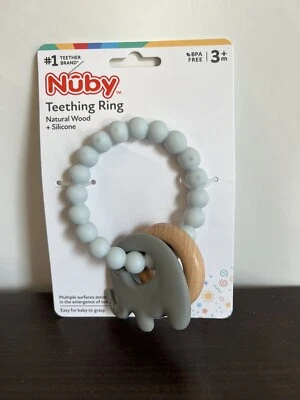 Nuby Natural Wood + Silicone Teething Ring BPA Free Baby Toy Easy to Grasp 3 Mo. - Image 1 of 2