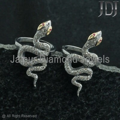 Joyería de plata de ley 925 pavé natural diamante rubí piedras preciosas 1 pieza anillo serpiente Foto 1 de 4
