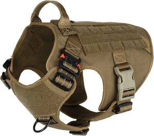 Tactical Dog Harness Metal Dog MOLLE Vest with Handle No Pulling (Large Brown) - Picture 1 of 6