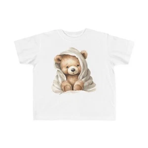 Brown Teddy Bear With Blanket Toddler's Fine Jersey Tee - Picture 1 of 13
