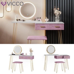 Toeletta da trucco tavolino da make-up Zoey bianco rosa sgabello specchio Vicco - Foto 1 di 8
