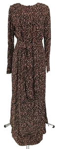 Comma Damen Maxi Kleid Gr.36 Schwarz Beige Rot Abstrakt Muster Tailliert - Bild 1 von 14
